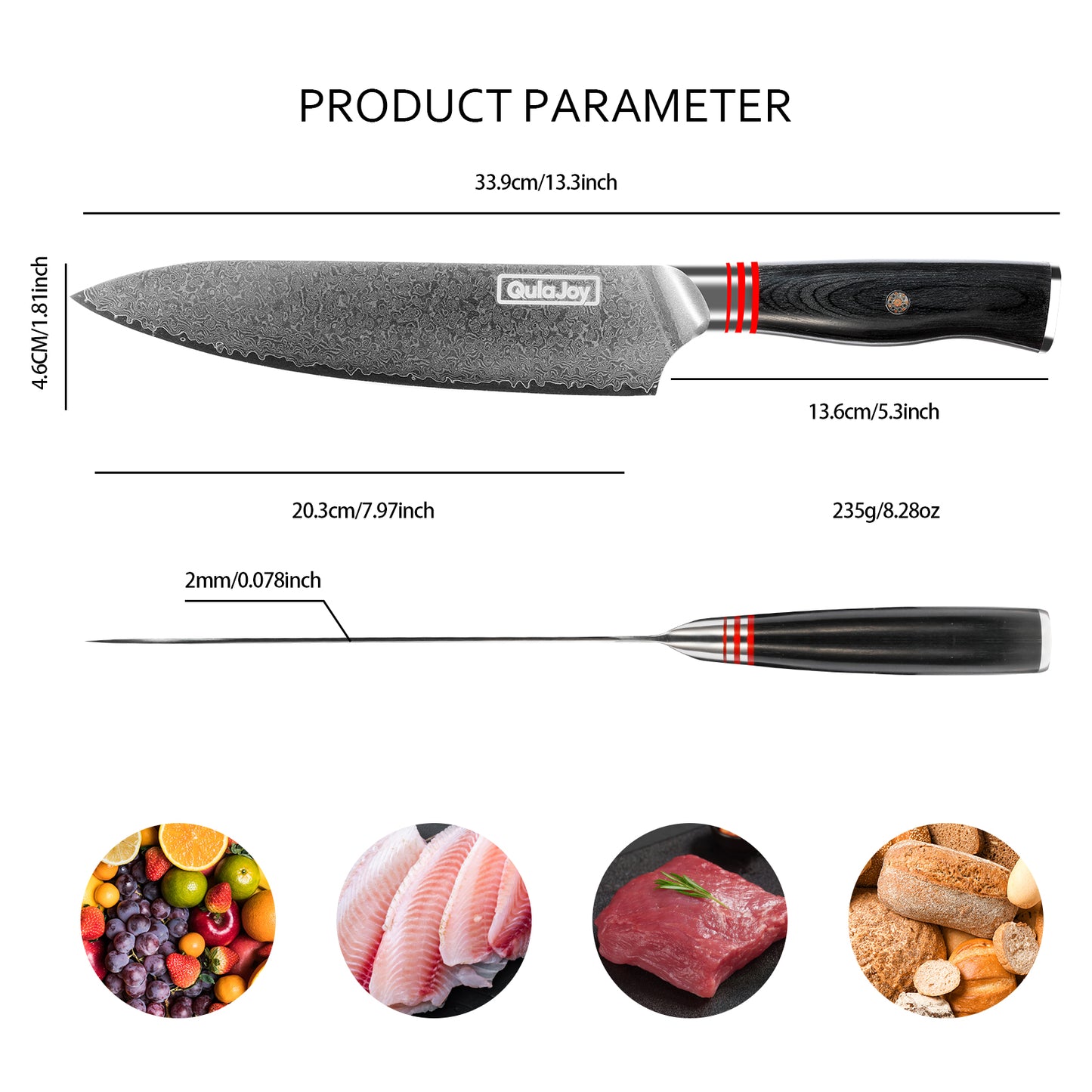 VG10 Chef Knife - 67-Layer Japanese Damascus Steel, 8 Inch Kitchen Knife with Ergonomic Handle