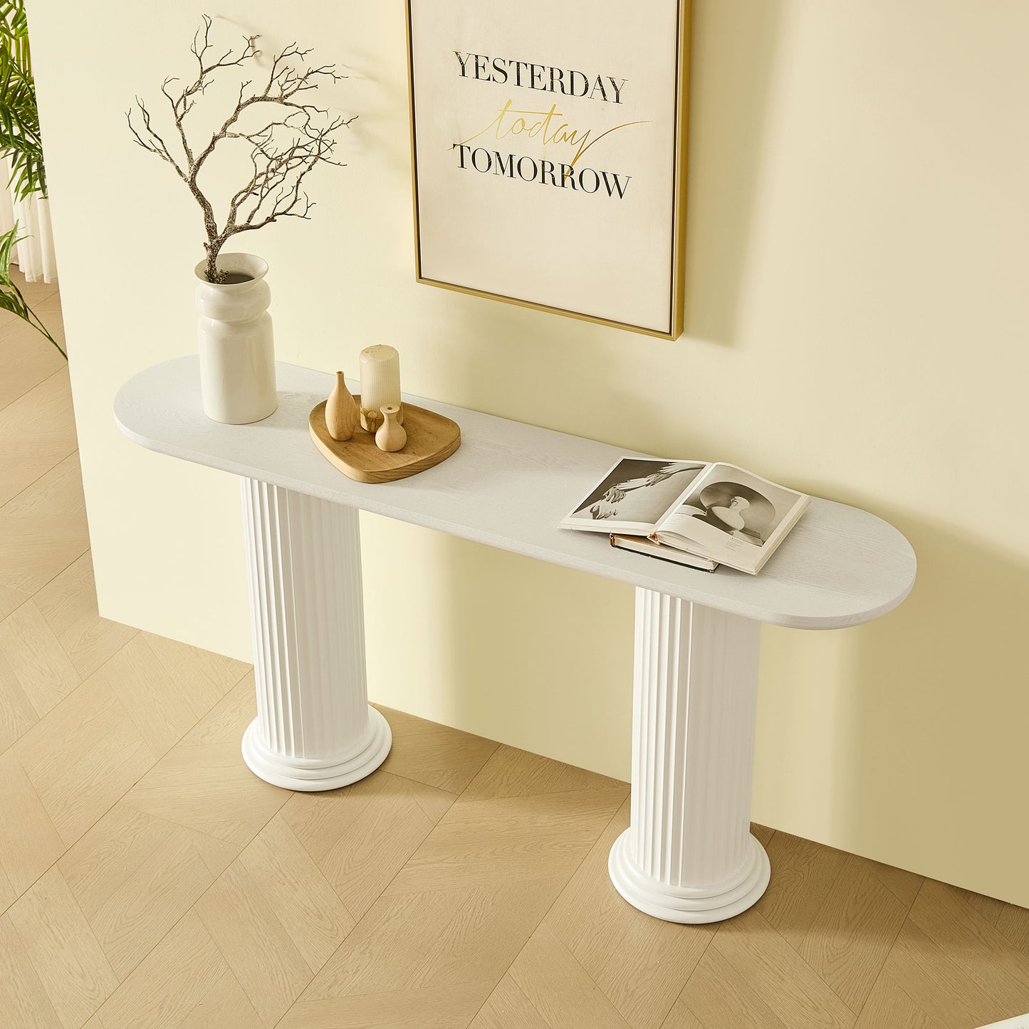 Modern White Console Table with Roman-Style Legs - 62.99 Inch