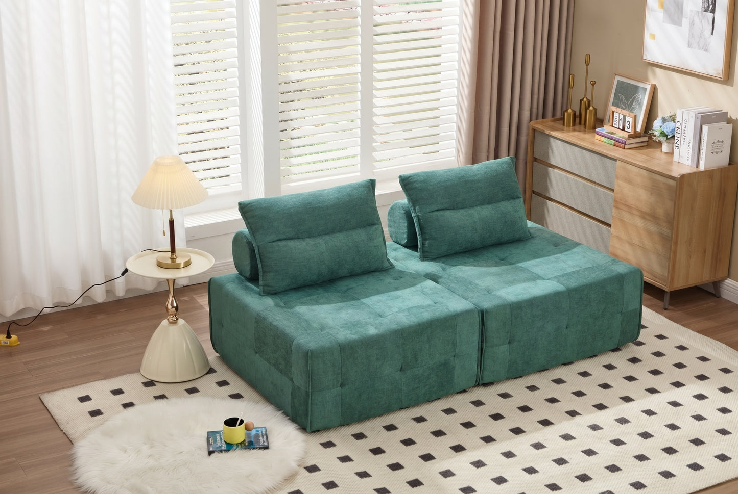 Modular Sectional Sofa with Adjustable Backrest - Green