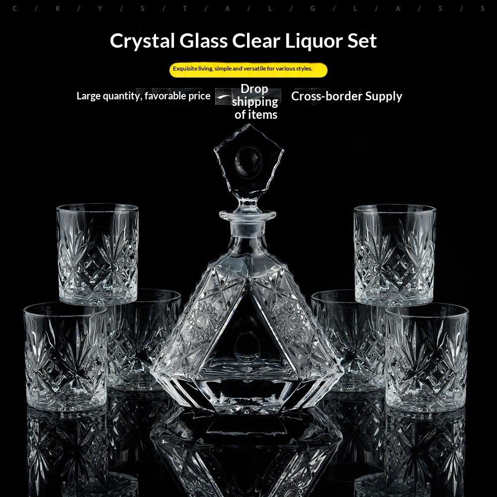 Crystal Whiskey Glass Set with Decanter and 6 Cups - Thickened Liquor Glassware
