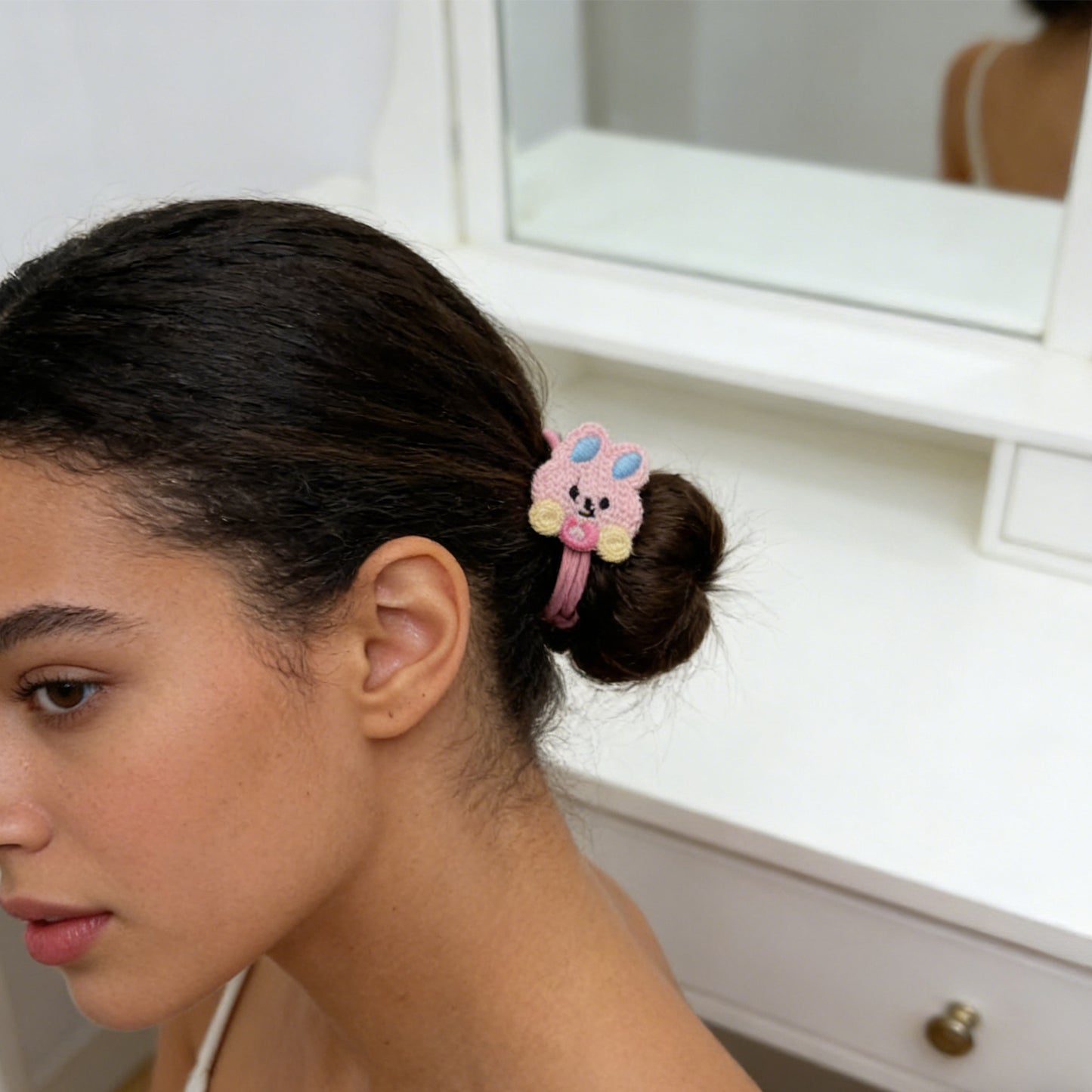 Cute Knit Bunny Hair Tie - Soft Plush Hair Accessory