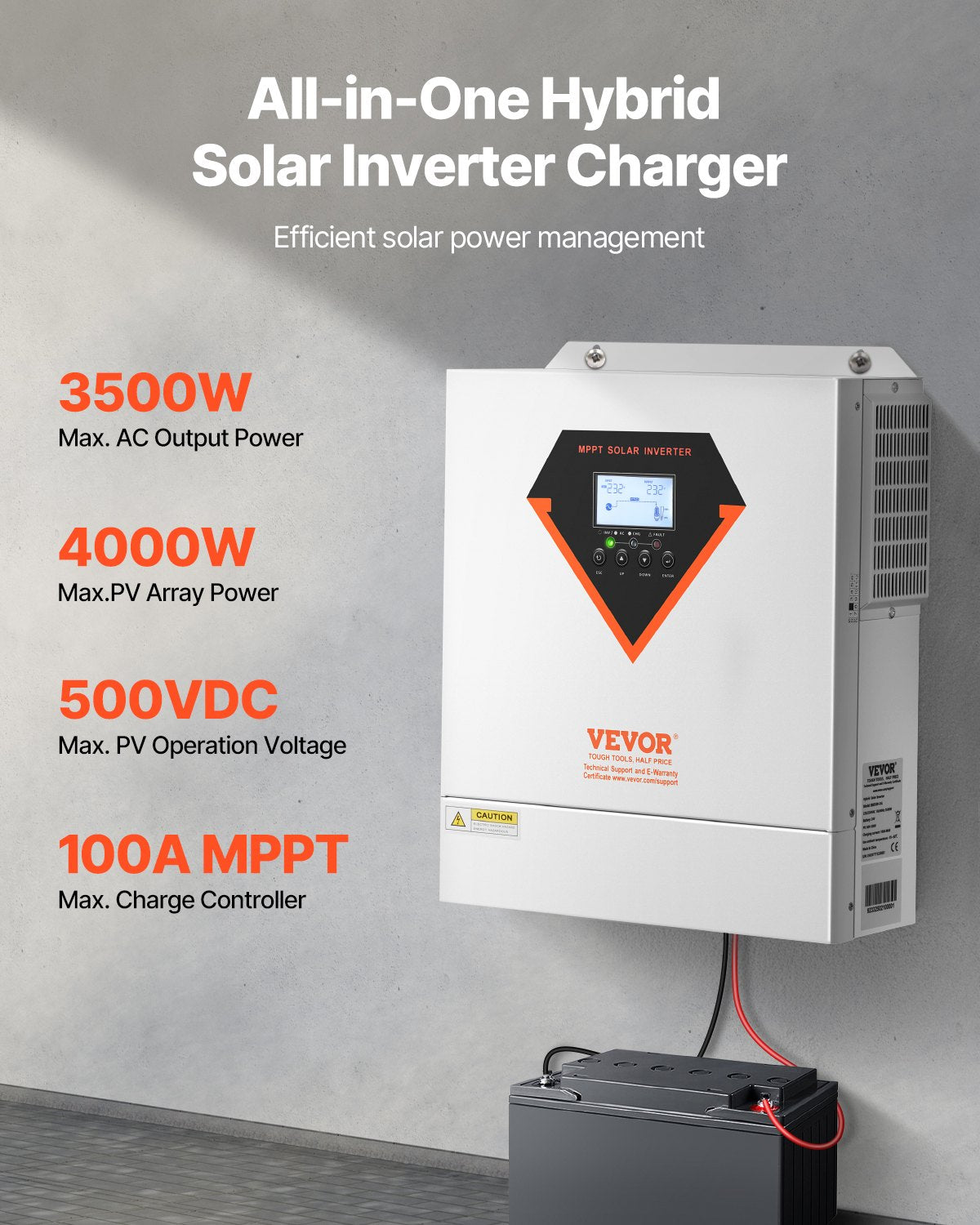 3500W Hybrid Solar Inverter Charger with MPPT Controller 220/230V - White