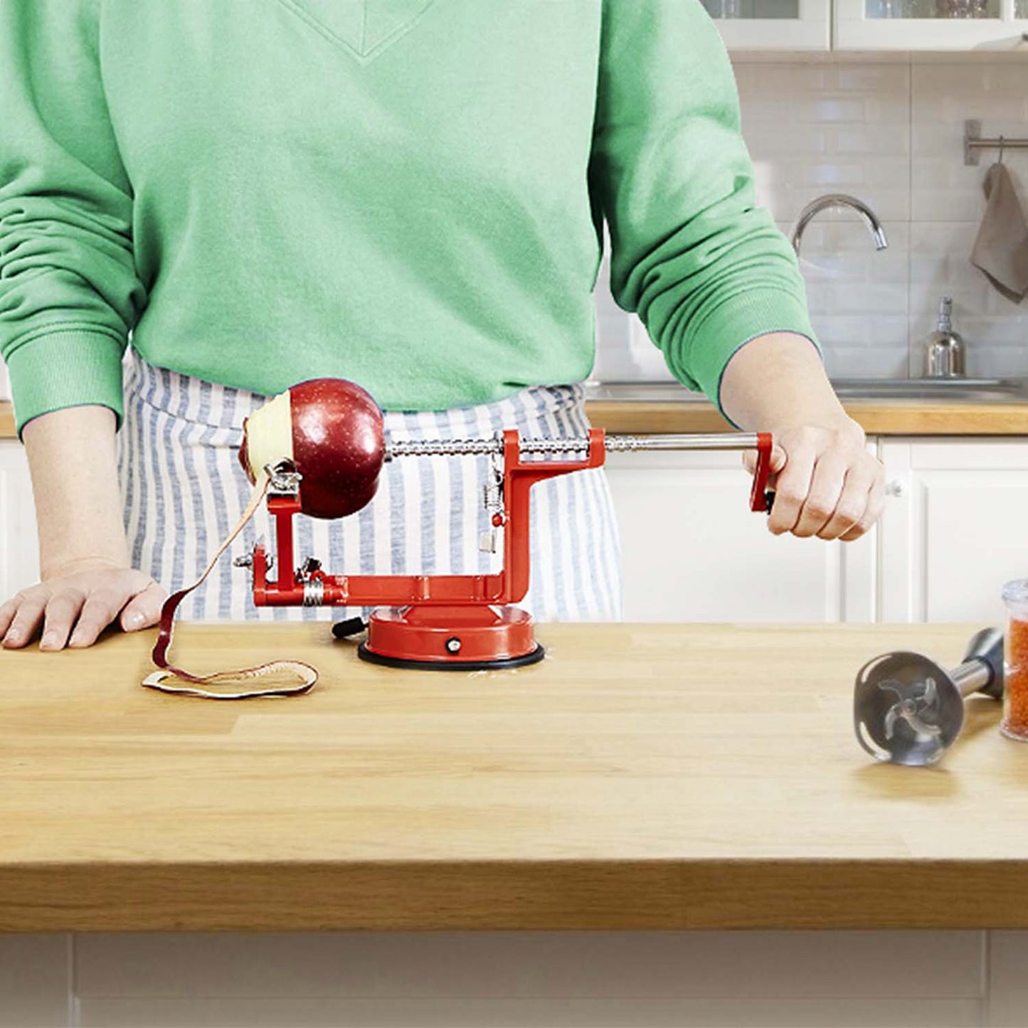 3-in-1 Apple Peeler, Slicer & Corer with Suction Base - Red