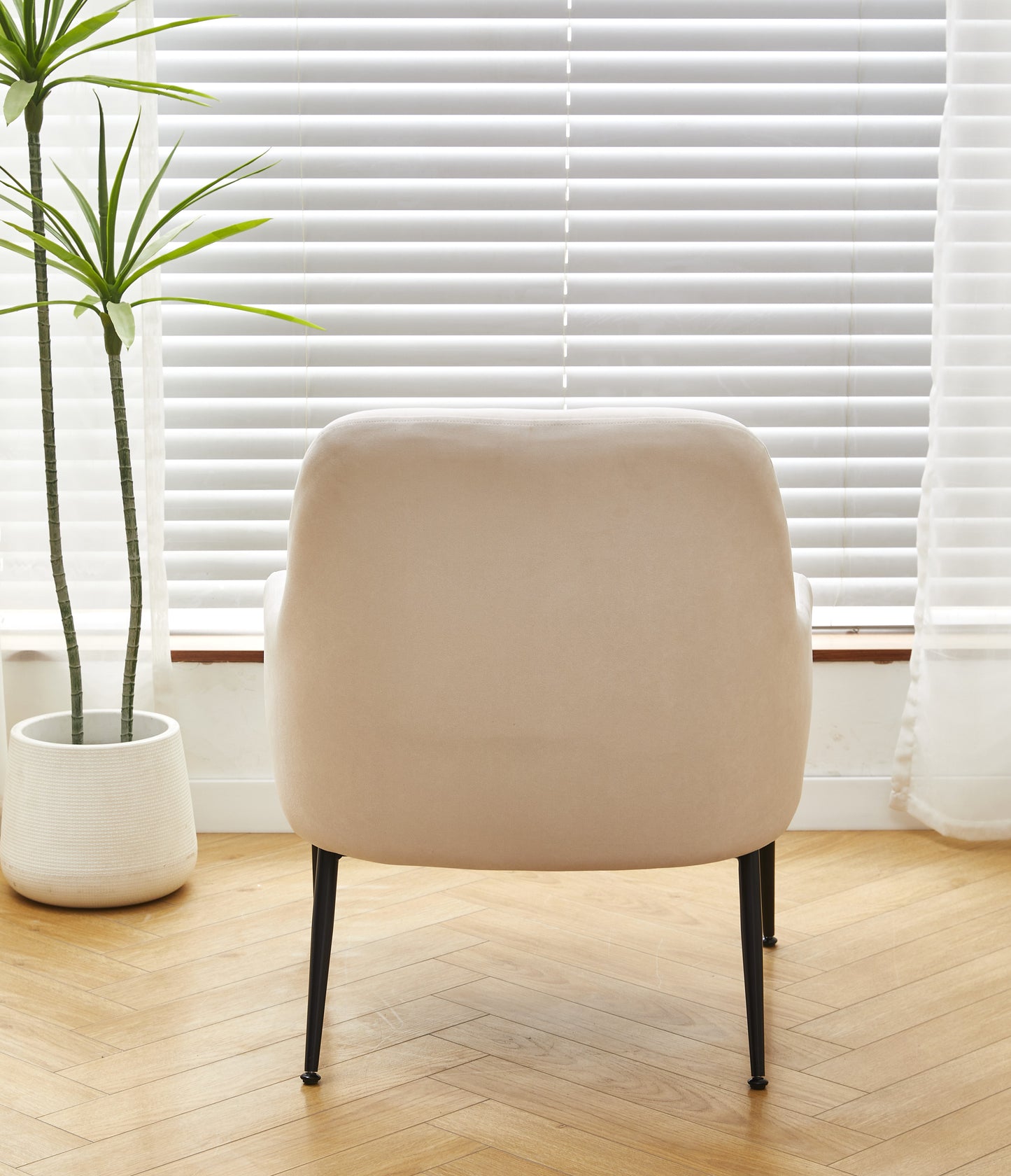 Beige Velvet Accent Chair, Modern Upholstered Armchair With Metal