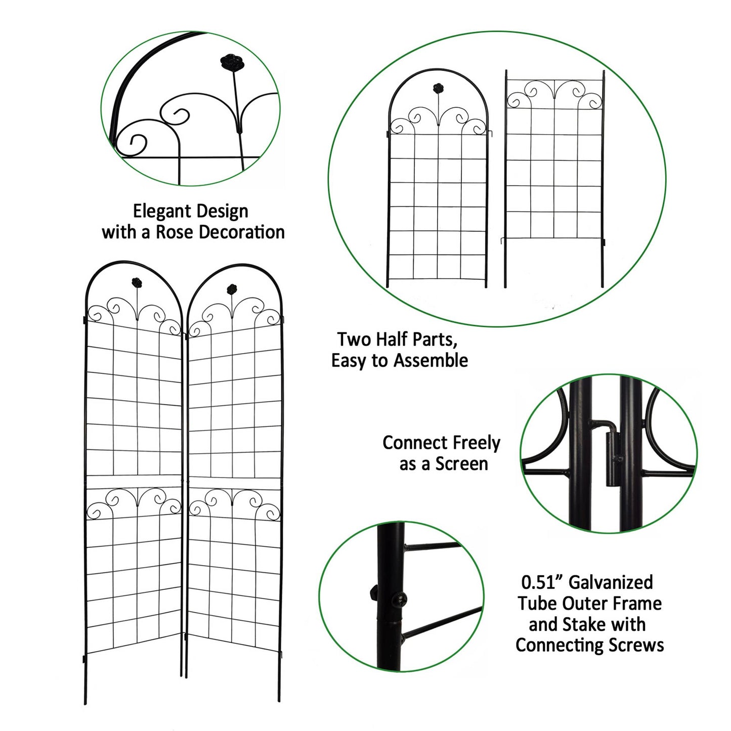 Metal Garden Trellis Pack for Climbing Plants Outdoor Support Black 4 Pack