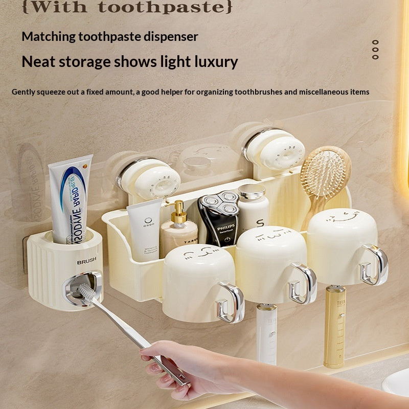 Wall-Mounted Toothbrush Holder Shelf with Dispenser for Bathroom