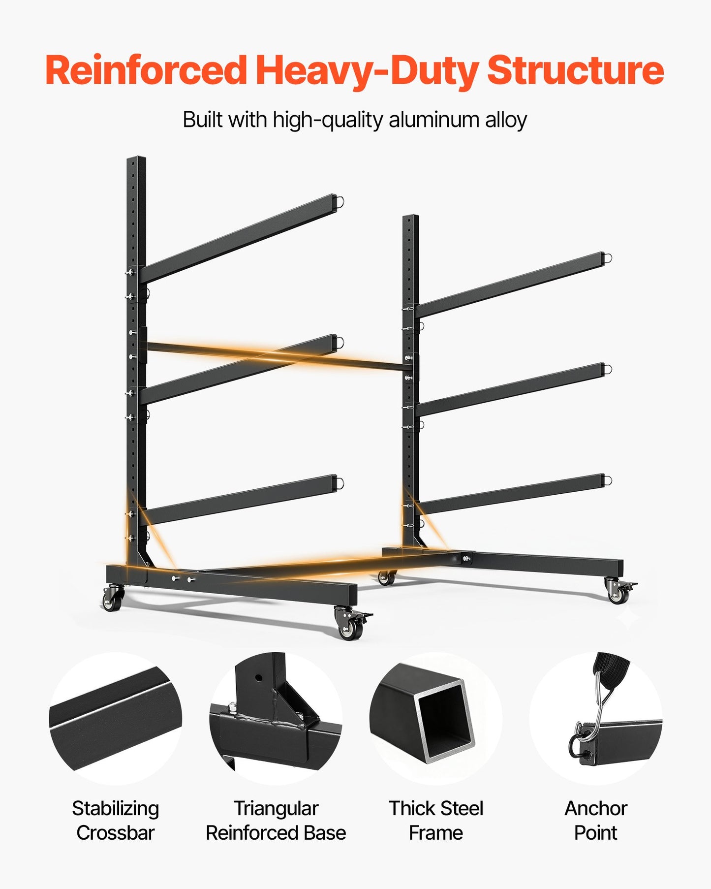 Heavy Duty Kayak Storage Rack for 3 Kayaks, Canoes & SUPs - Indoor/Outdoor Garage Stand with Lockable Wheels