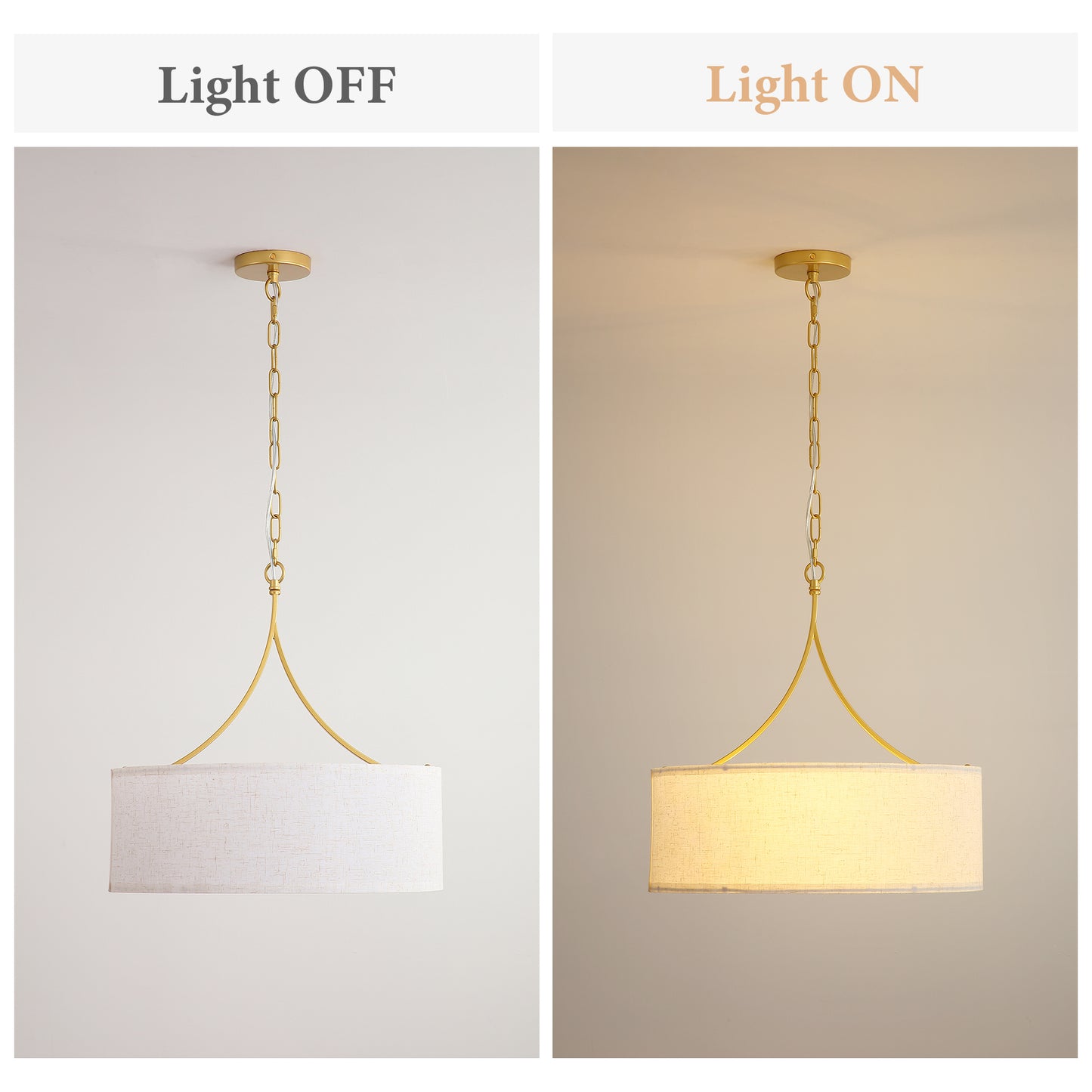 Golden Fabric Pendant Light - Adjustable Drum Chandelier for Dining & Living Rooms