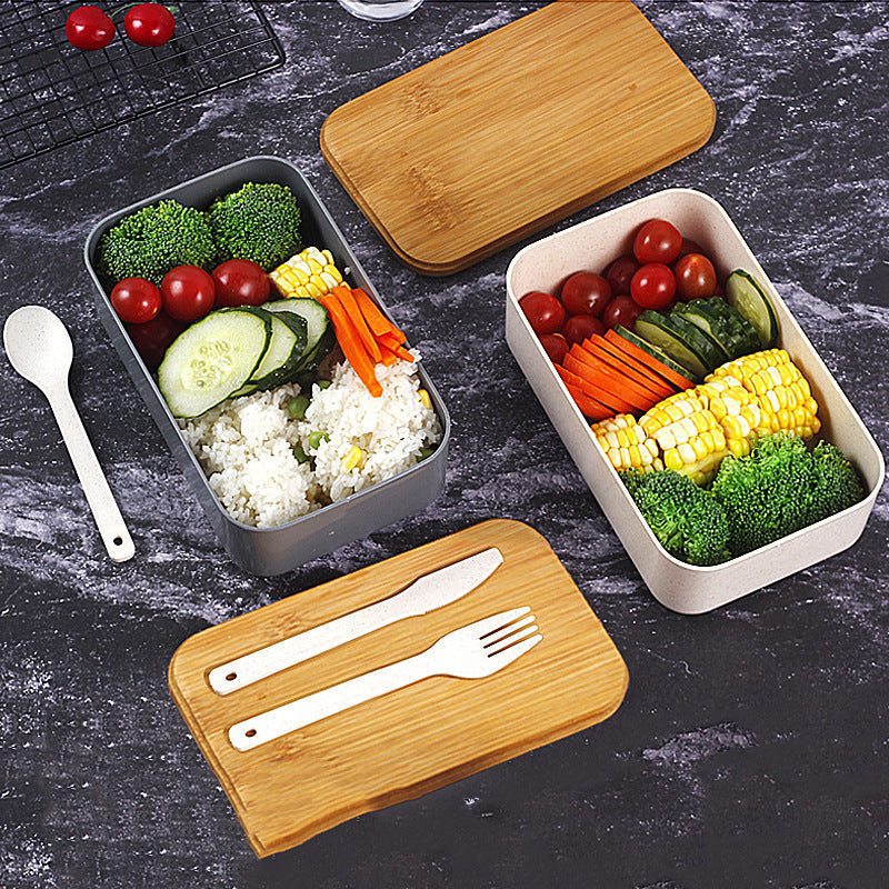 Japanese Lunch Box Set with Sealed Crisper and Cutlery - Gray or Beige