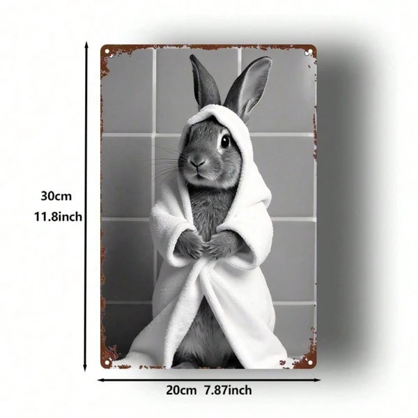 Black and White Rabbit Metal Sign - 8x12 Inch Wall Art