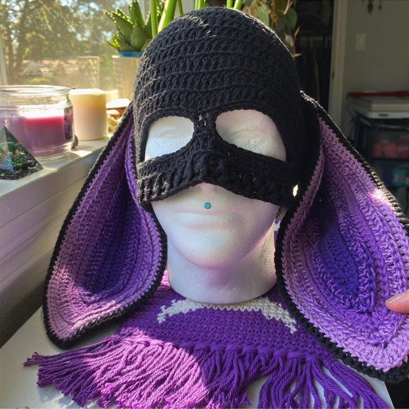 Knitted Rabbit Ear Mask Hat - Funny One-Eye Exposed Horn Thermal & Windproof