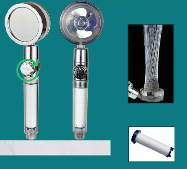 High Pressure Turbo Shower Head with Water Saving Feature & 360° Fan Extension