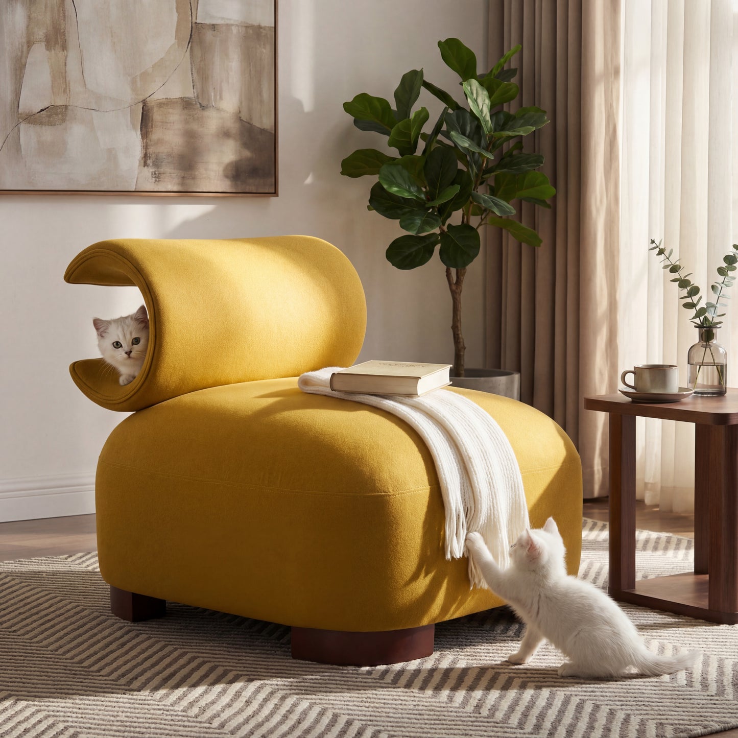 Modern Yellow Polyester Accent Chair - Pet-Friendly & Durable