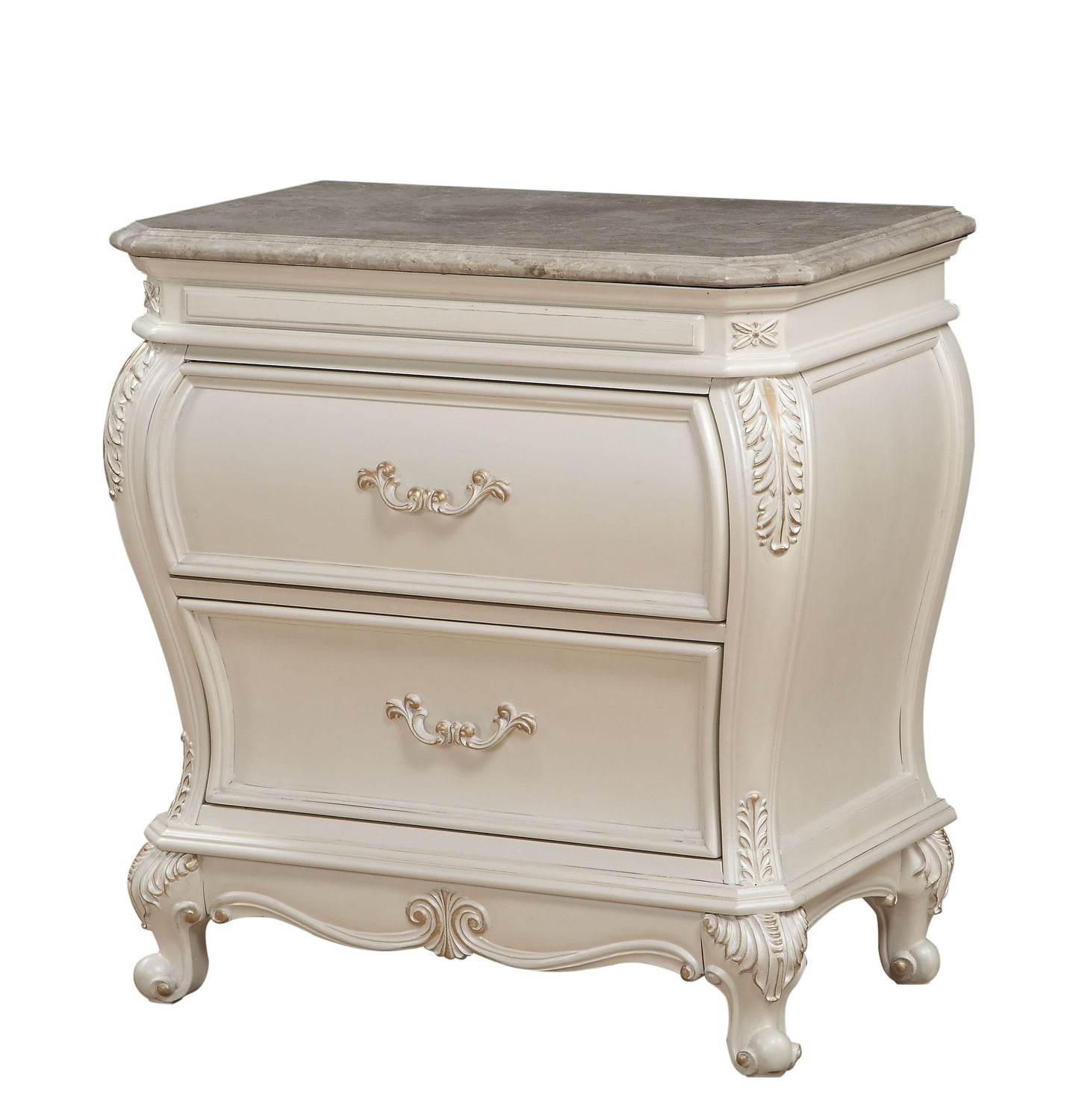 Elegant Pearl White Nightstand with Granite Top