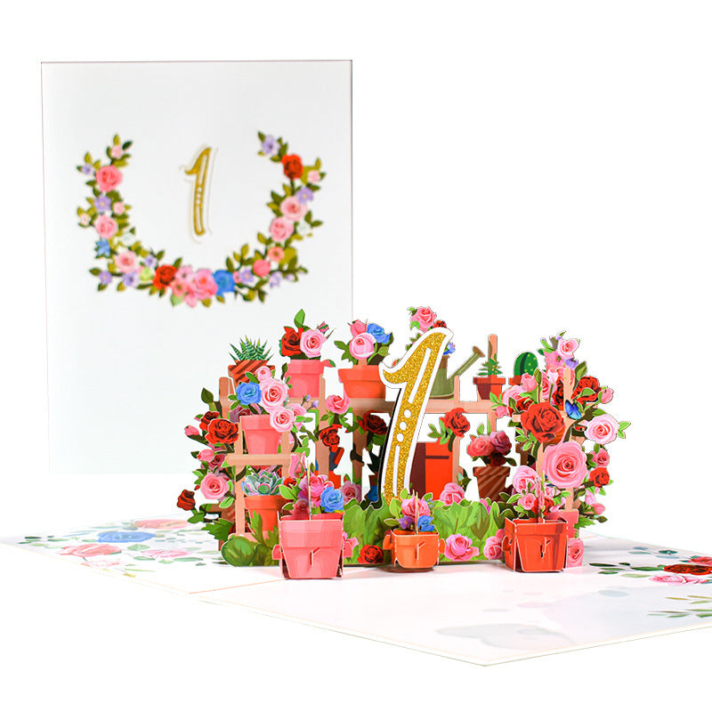 Flowers Anniversary Greeting Card 3D Stereo - Multiple Colors