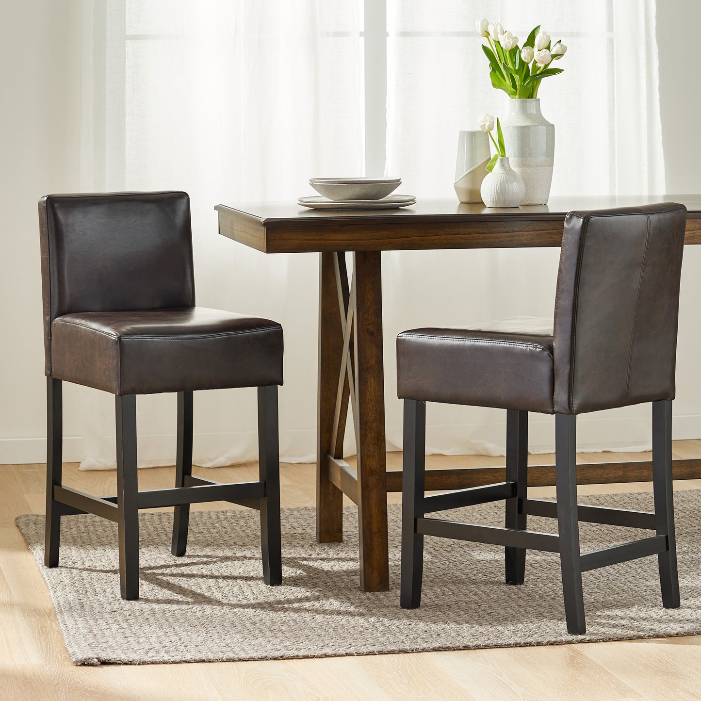 26-inch Brown Leather Counter Stools Set Of 2
