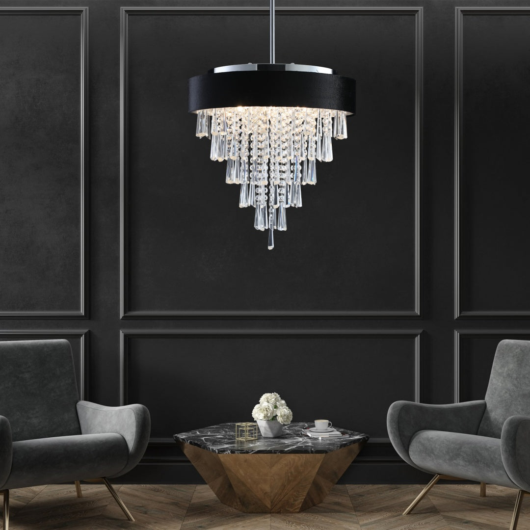 18-Inch Crystal Chandelier with Black Velvet Shade - 8 Lights