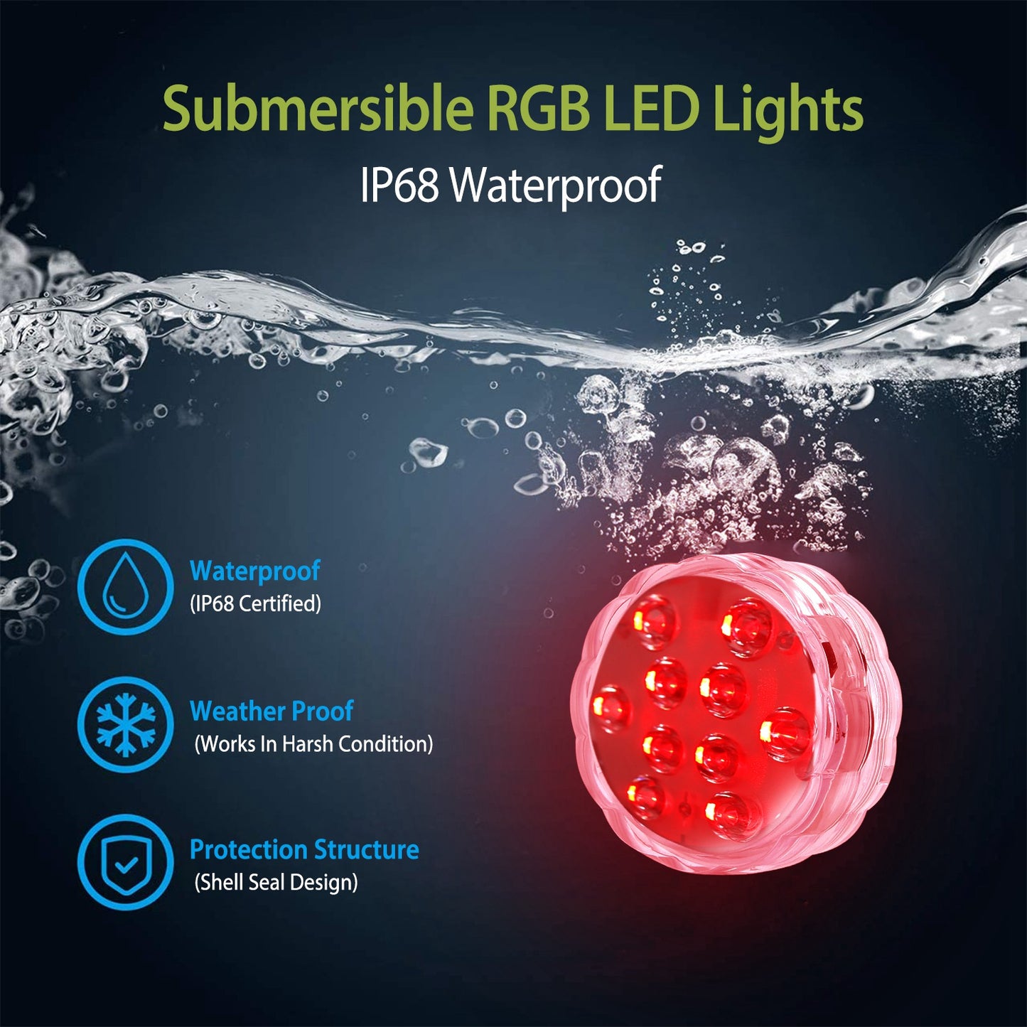 RGB Underwater Pool Lights 4-Pack with Remote Waterproof Submersible LED Decor