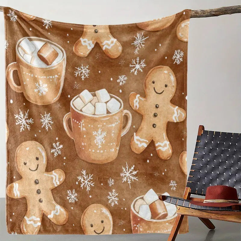Christmas Themed Bedding Set with Gingerbread Men Snowflakes Candy Canes and Warm Blankets - Multiple Sizes & Styles
