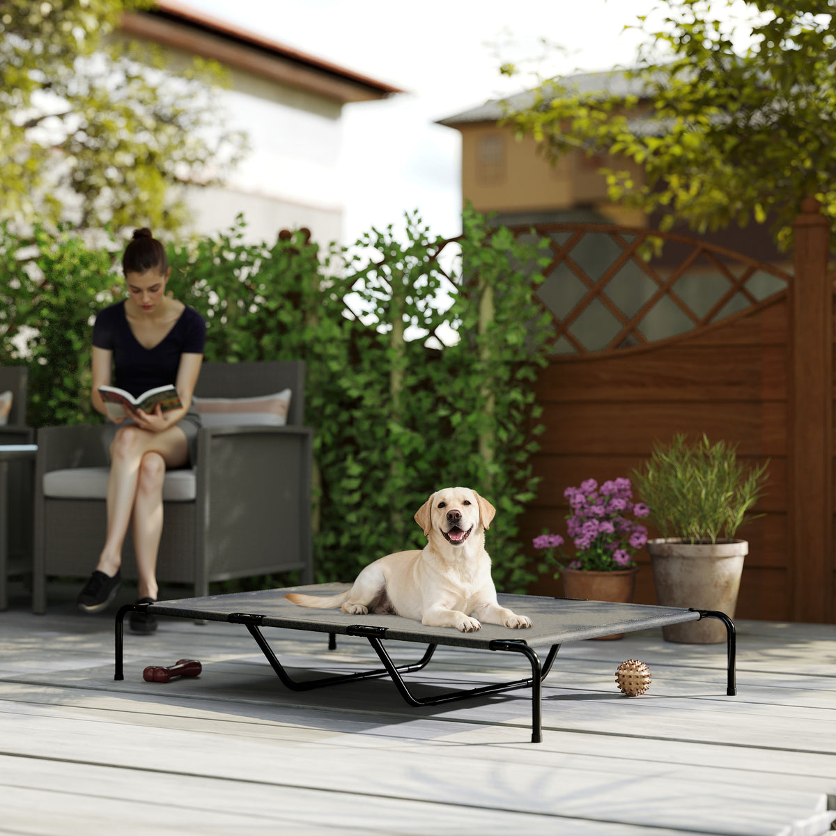 Elevated Large Dog Bed 60 Inch Gray Support Mesh Comfort Indoor Outdoor