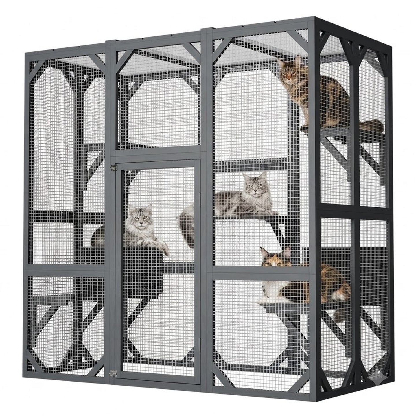 Large Outdoor Cat Enclosure 71x37x71 Inches with Mesh Panels Waterproof Roof