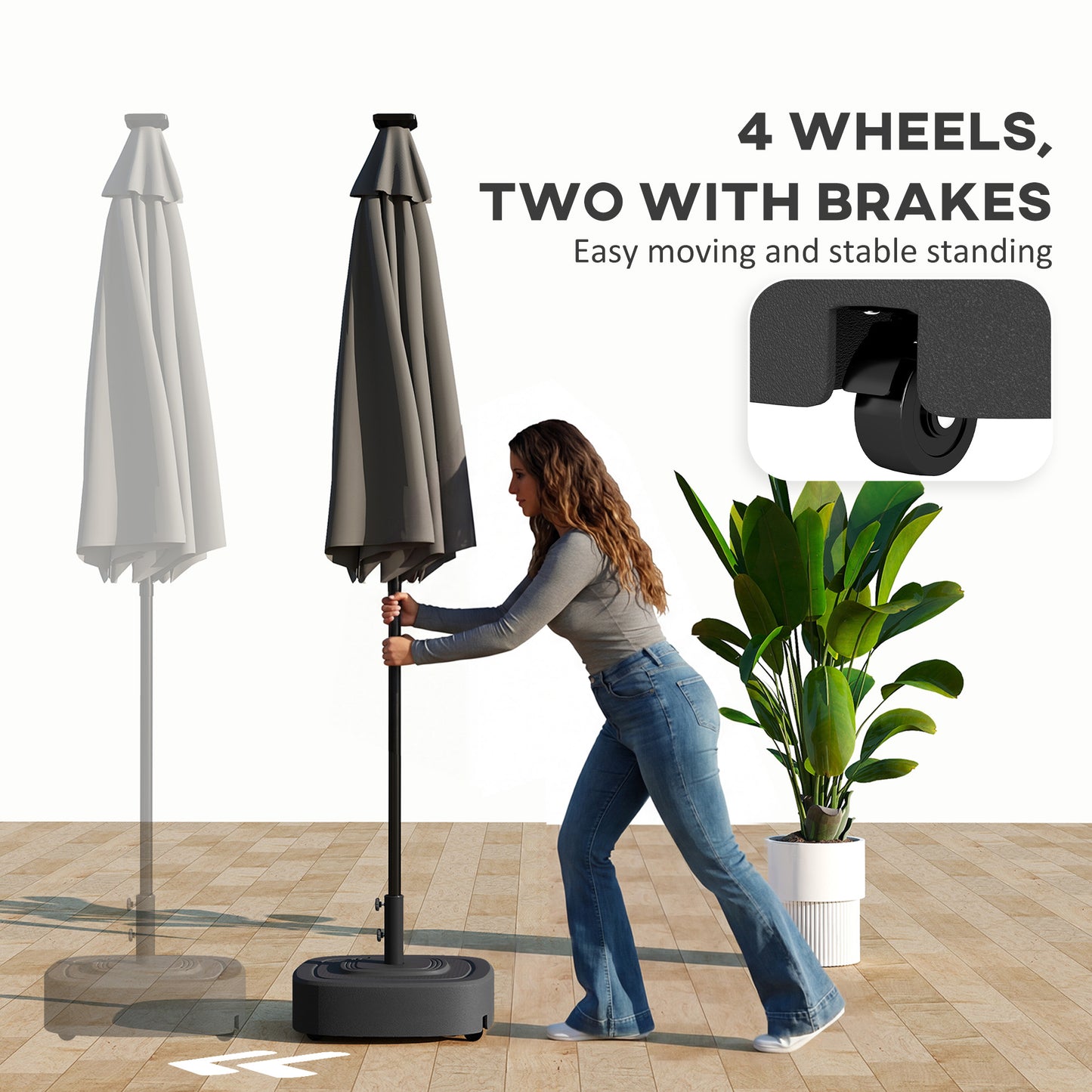 Patio Umbrella Base with Wheels - Fits 1.5" & 1.9" Poles