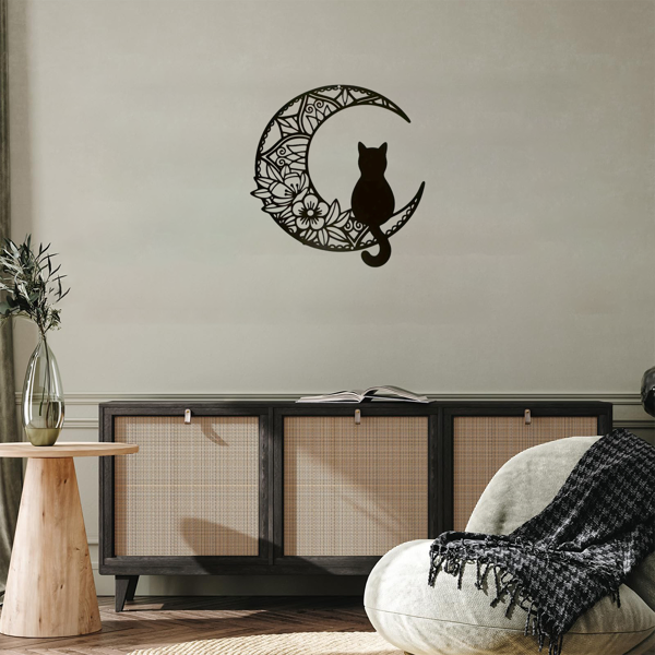 Crescent Cat Wall Decor - Bohemian Metal Art for Home