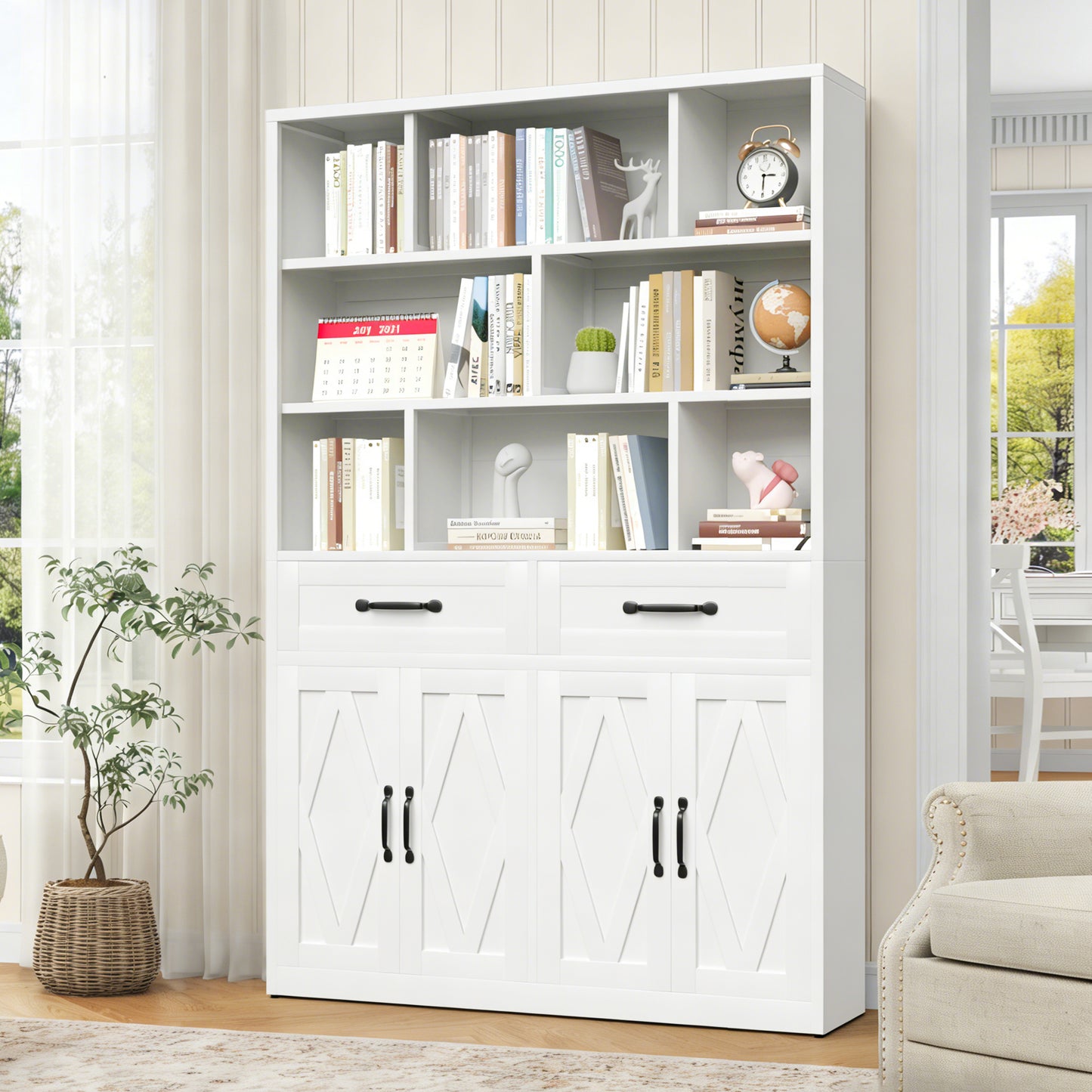 71 H Metal Bookcase With 2 Doors & Drawers, Tall Storage Cabinet