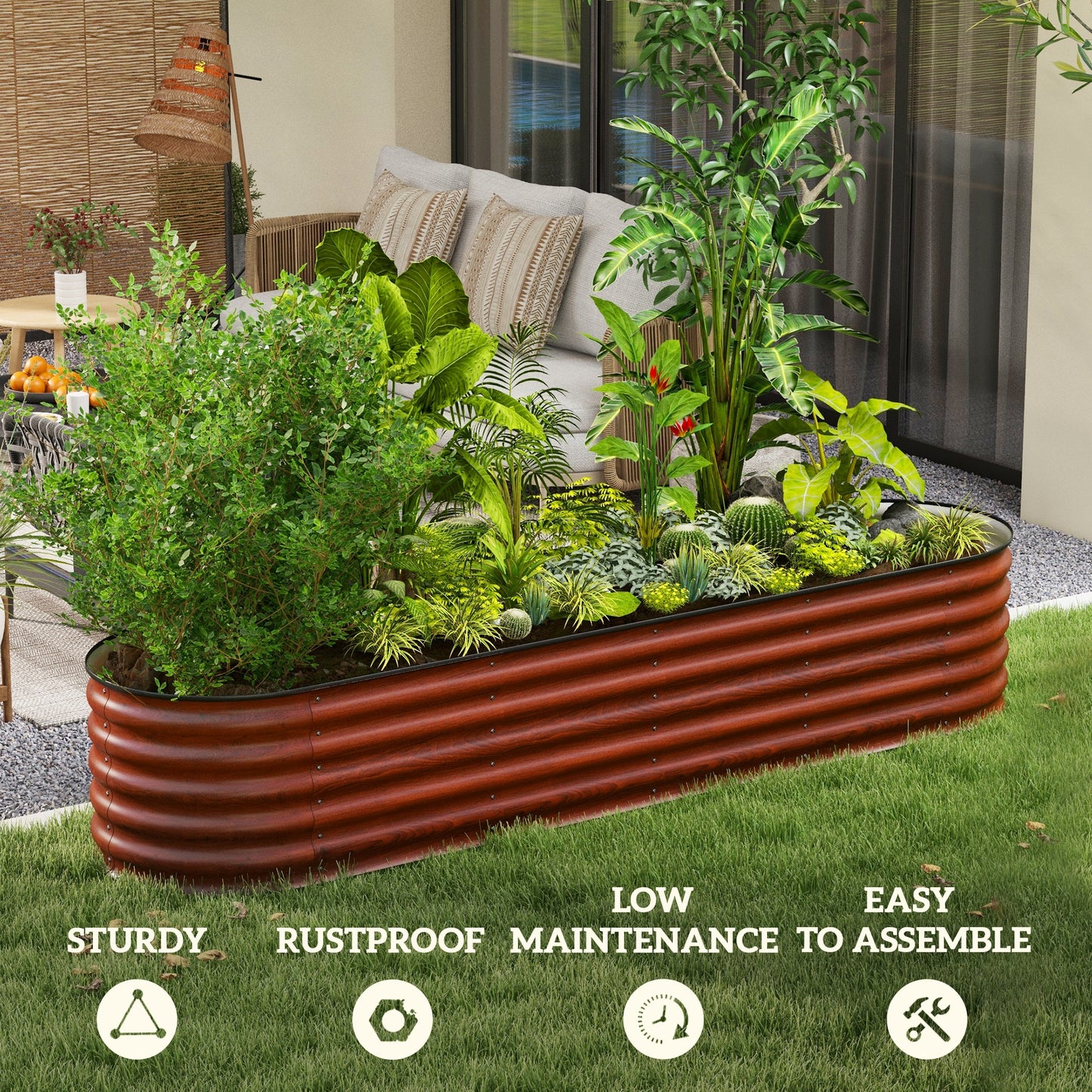 Galvanized Raised Garden Bed Kit - Weatherproof Metal Planter Box, Brown, 94.5"L x 23.5"W x 16.5"H