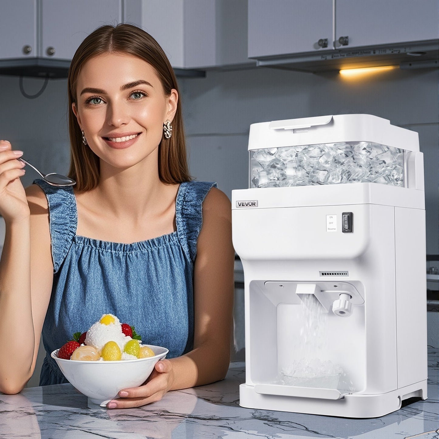 Electric Ice Shaver Snow Cone Maker 220LBS/H White Commercial Kitchen Appliance