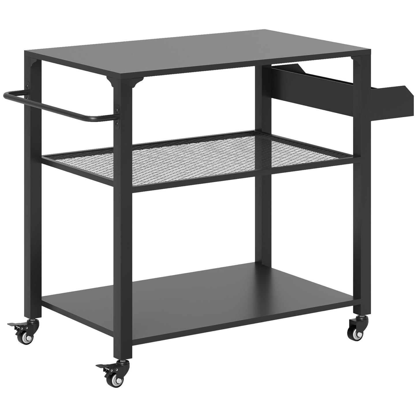 Outdoor Grill Cart with Storage Racks & Wheels - Black