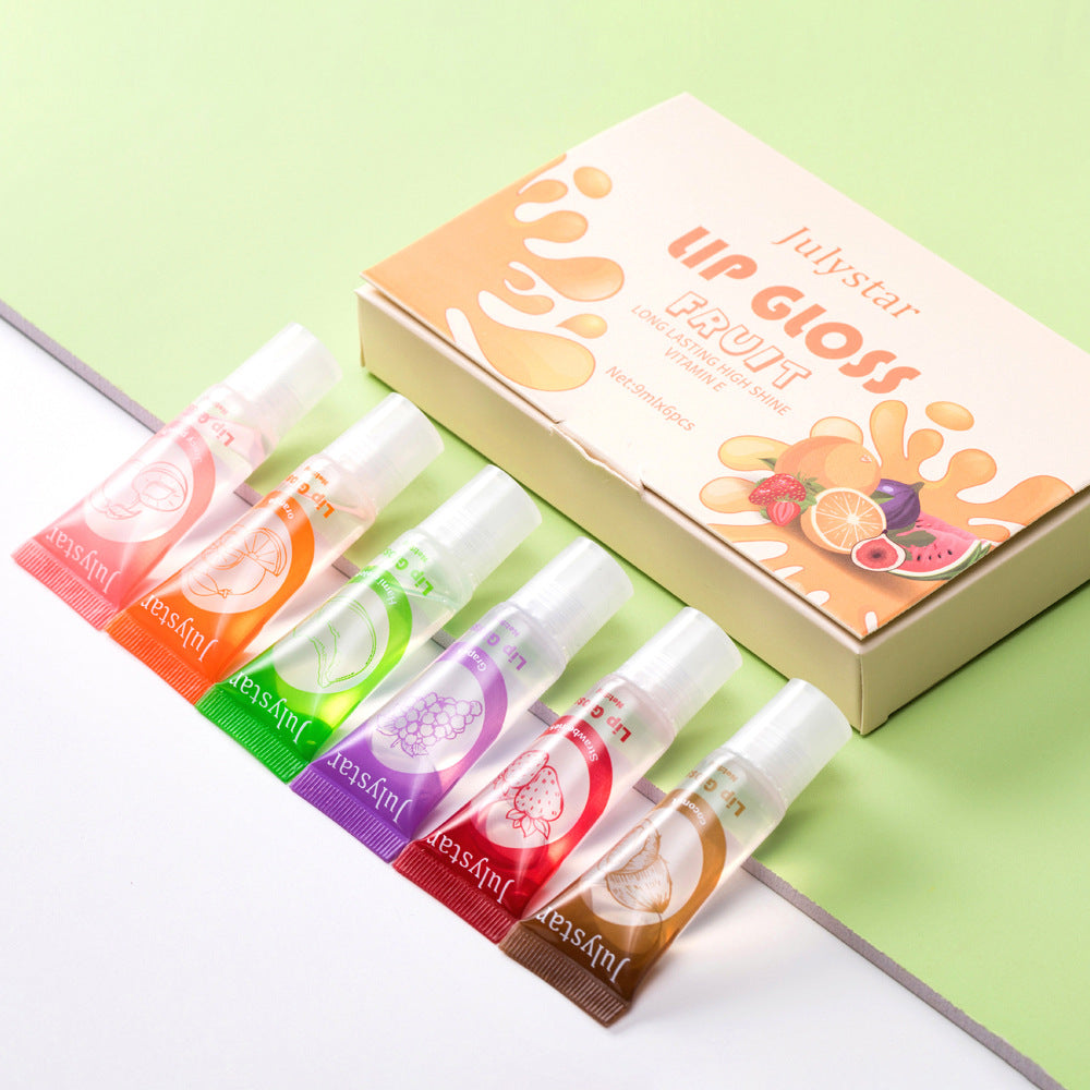 Vitamin E Moisturizing Fruit Lip Oil Set - 6-Piece Transparent Lip Gloss