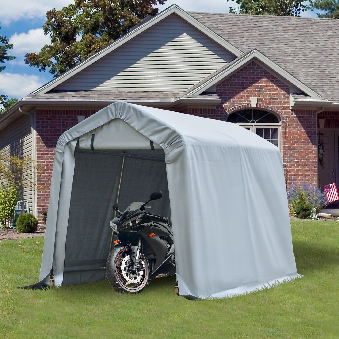 Portable Carport Garage Shelter - Heavy Duty with Double Zipper Doors, Light Gray