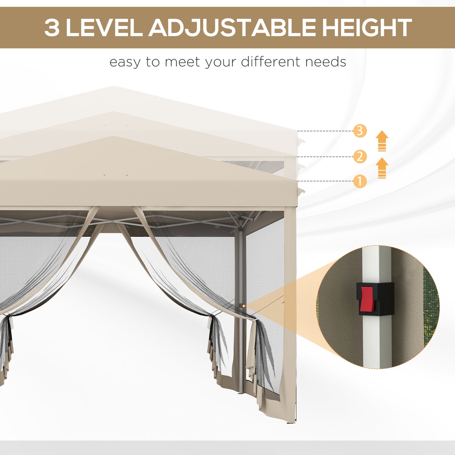 10x10 Pop Up Canopy Tent with Mesh Sidewalls - Beige