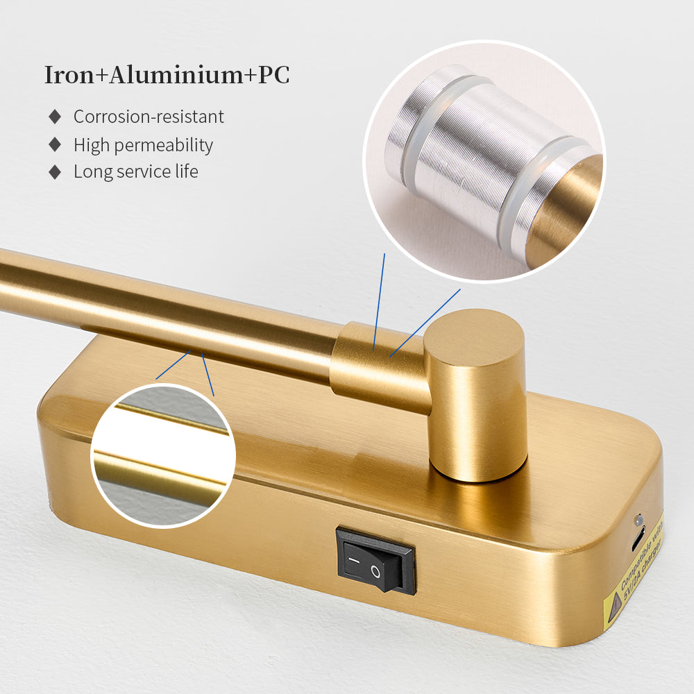 Rechargeable Battery Operated Wall Sconce with Remote Control - 3CCT Dimmable Brass Gold