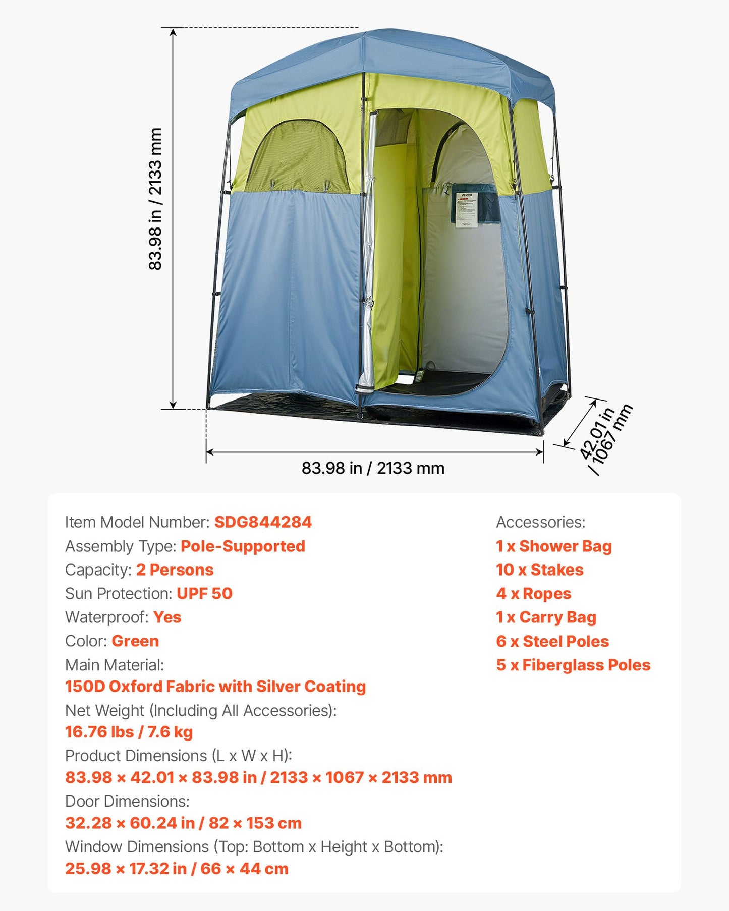 Portable Camping Shower Tent with Privacy 2-Room Design & Accessories