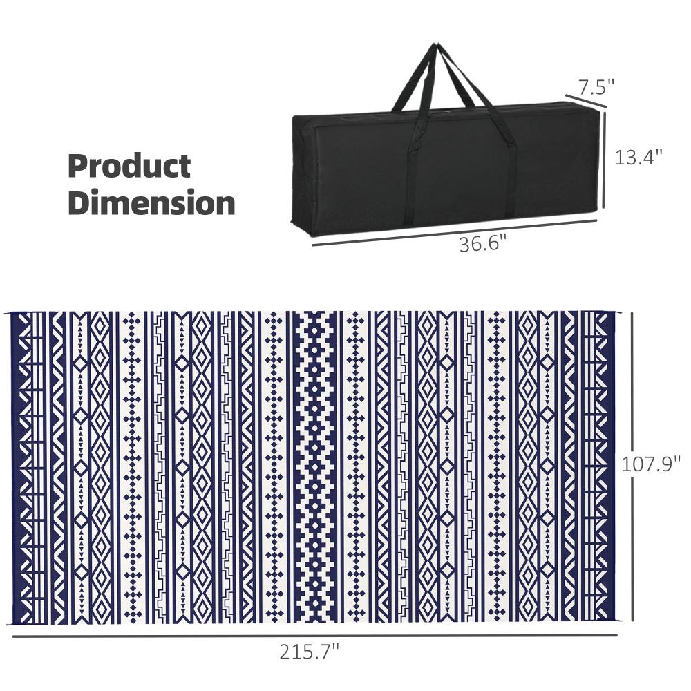 Reversible Waterproof Outdoor Rug - Blue & White Geometric 9x18