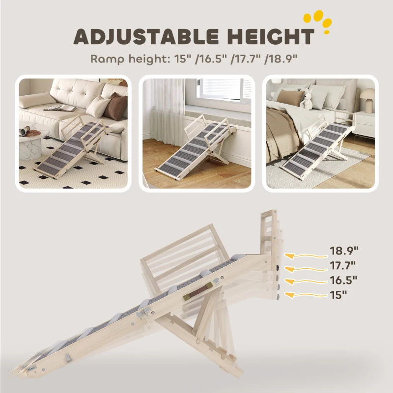 Adjustable Dog Ramp with Side Rails, Folding Pet Step for Small to Large Pets