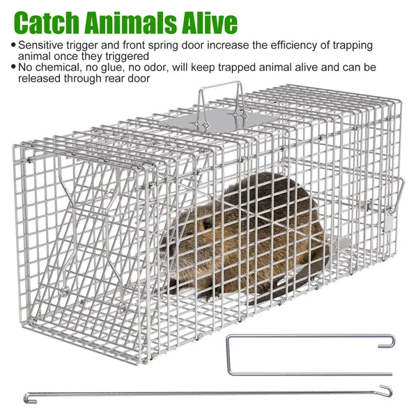 Humane Cat Trap Cage with Waterproof Cover - Collapsible Design