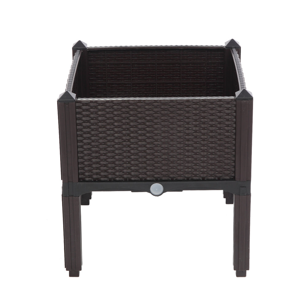 2PCS Brown Injection Molded Planting Box Garden Planter with Rattan Pattern