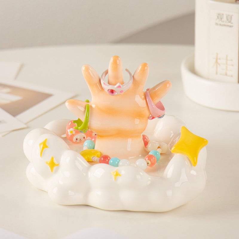 Small Ceramic Jewelry Tray for Home Storage - Cloud Design
