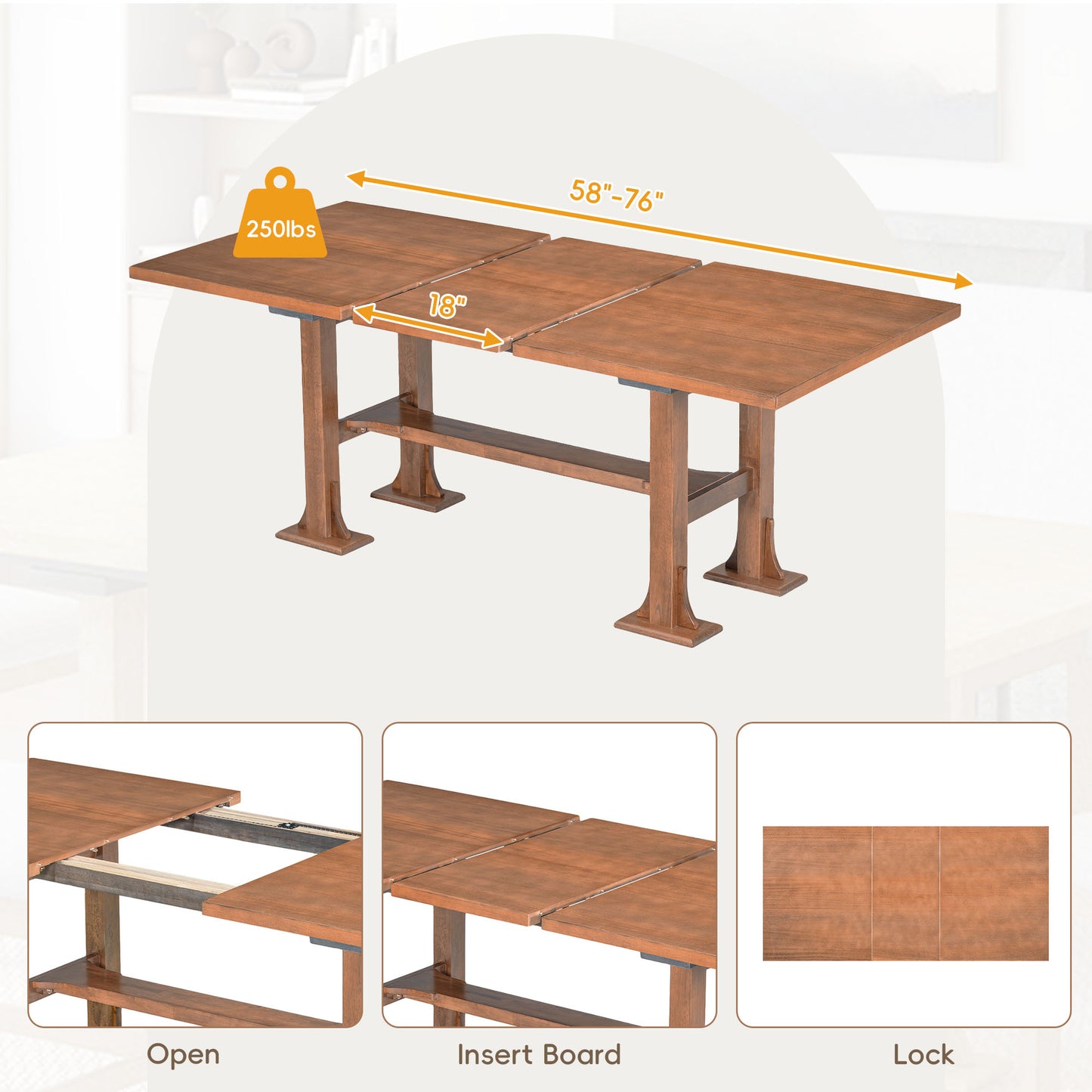 Farmhouse 6-Piece Extendable Dining Table Set with Upholstered Chairs & Bench - Brown Ivory