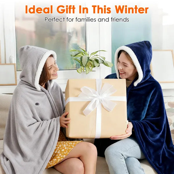 Wearable Heated Throw Blanket - Portable Double-Sided Flannel