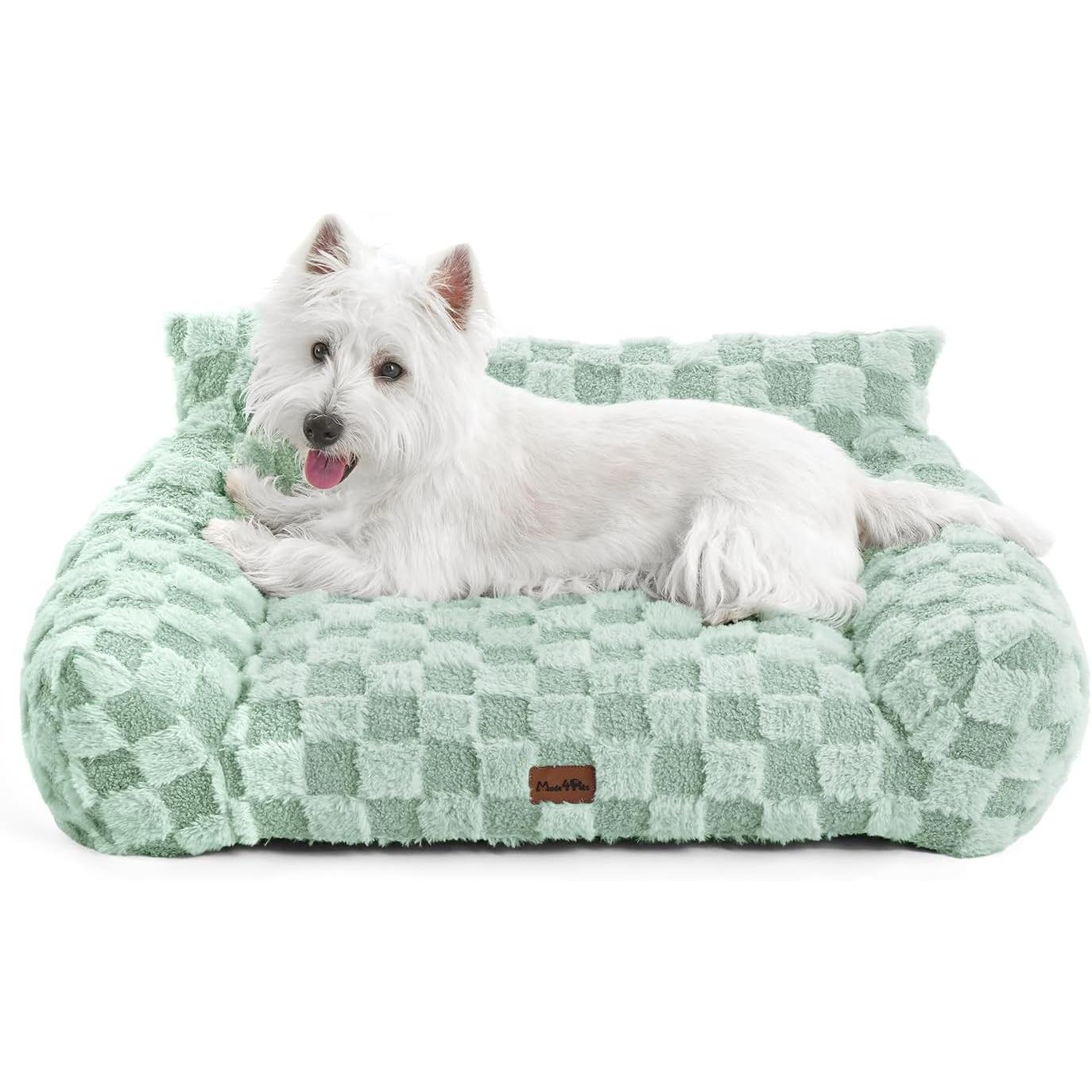 Medium Pet Sofa Bed with Sage Green Plaid Cover - Made4Pets