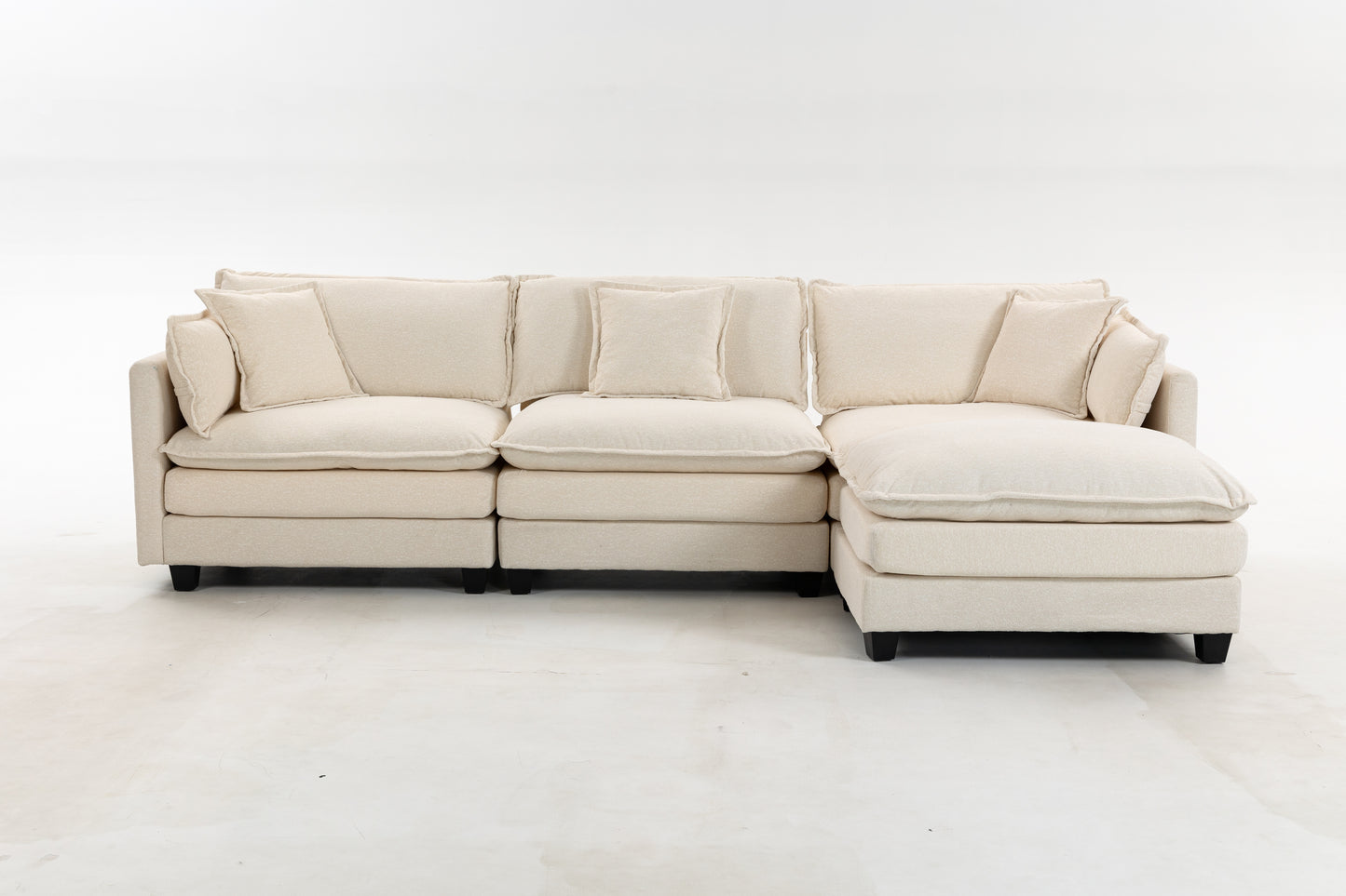 Modern 3-Seat Sectional Sofa with Ottoman - Antique White