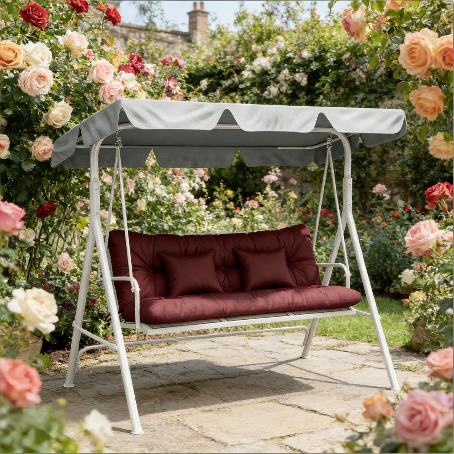 Patio Chair Cushions Set - Seat & Back Cushions, Wine Red