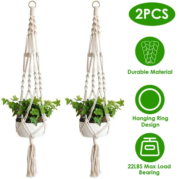 2 Pack Cotton Rope Plant Hangers for Indoor Outdoor Flowerpots 40 Inch
