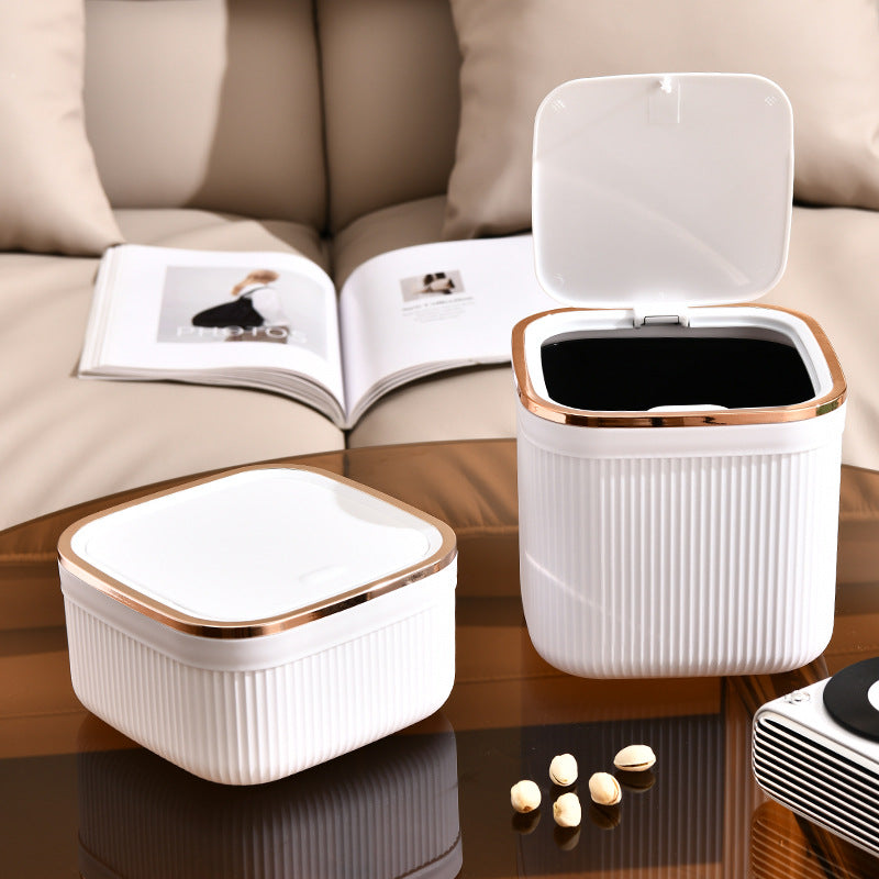 Desktop Trash Can Push-Style Waste Bin 4L Light Luxury Storage Bucket