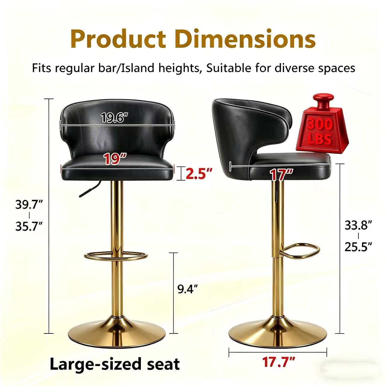Modern Rotating Adjustable Bar Chair, PU Leather Belt Backrest Swivel