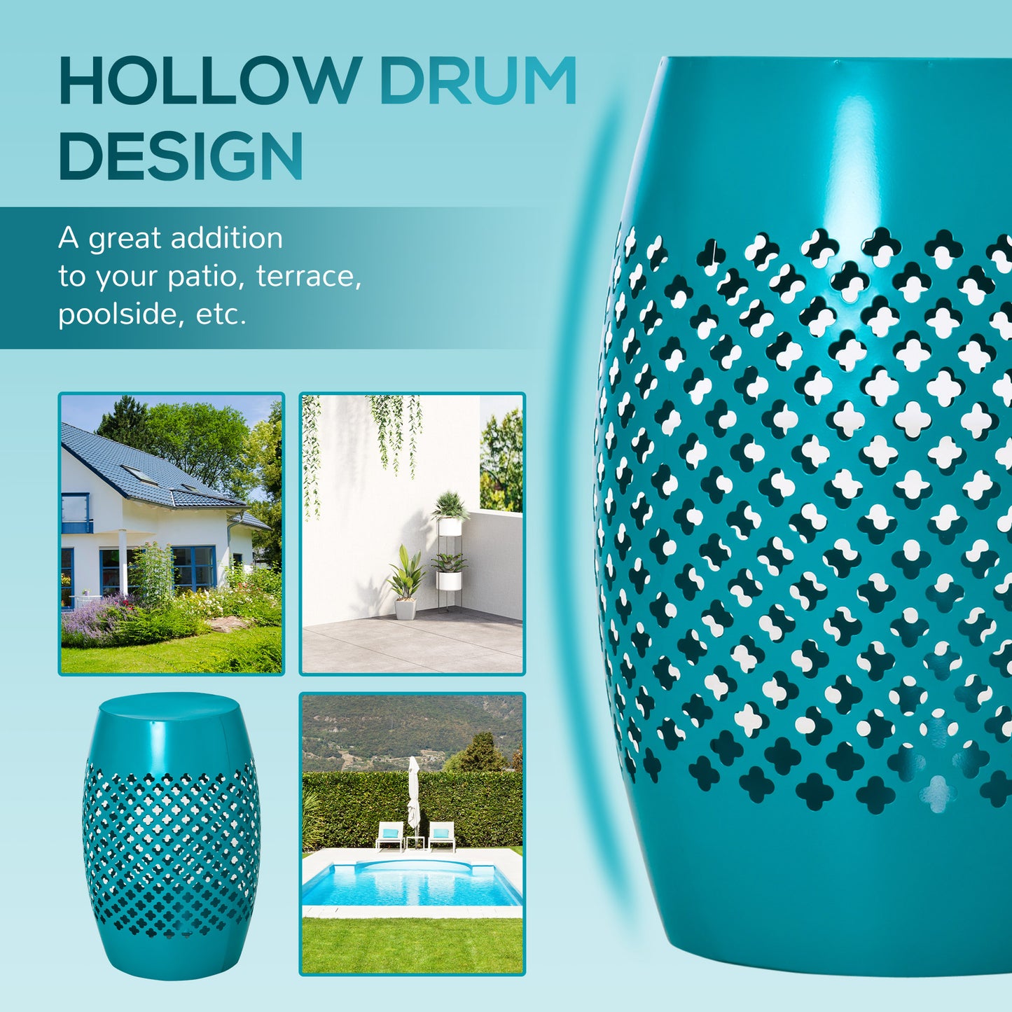 12" Steel Round Outdoor Accent Table - Blue